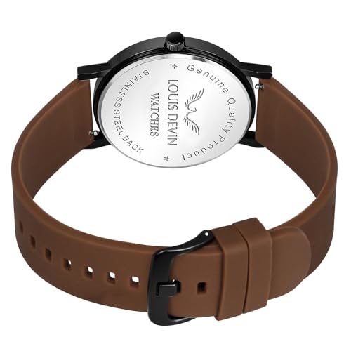 LOUIS DEVIN Brown Silicone Strap Analog Wrist Watch for Men and Women (Brown Dial) | Set of 2 Wrist Watches | Couple Watches | LDCM-BK092-BRWN - Image 4