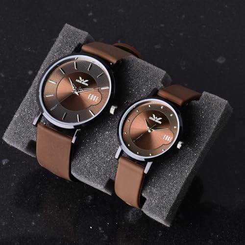 LOUIS DEVIN Brown Silicone Strap Analog Wrist Watch for Men and Women (Brown Dial) | Set of 2 Wrist Watches | Couple Watches | LDCM-BK092-BRWN - Image 2