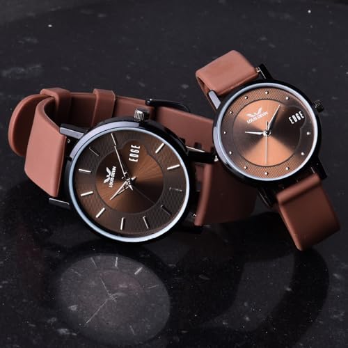 LOUIS DEVIN Brown Silicone Strap Analog Wrist Watch for Men and Women (Brown Dial) | Set of 2 Wrist Watches | Couple Watches | LDCM-BK092-BRWN - Image 3