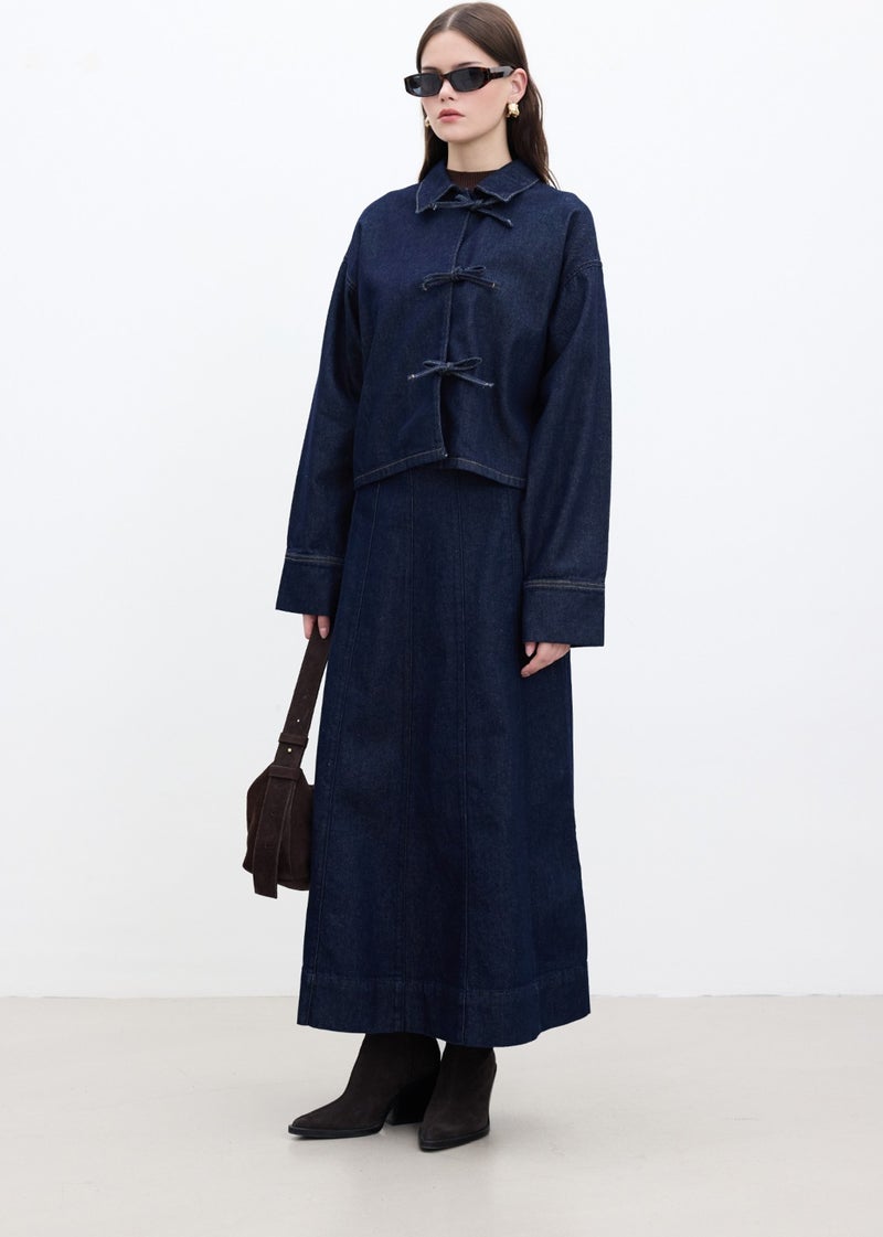 Manuka Lace-Up Denim Blouse Deep Blue  - Image 2