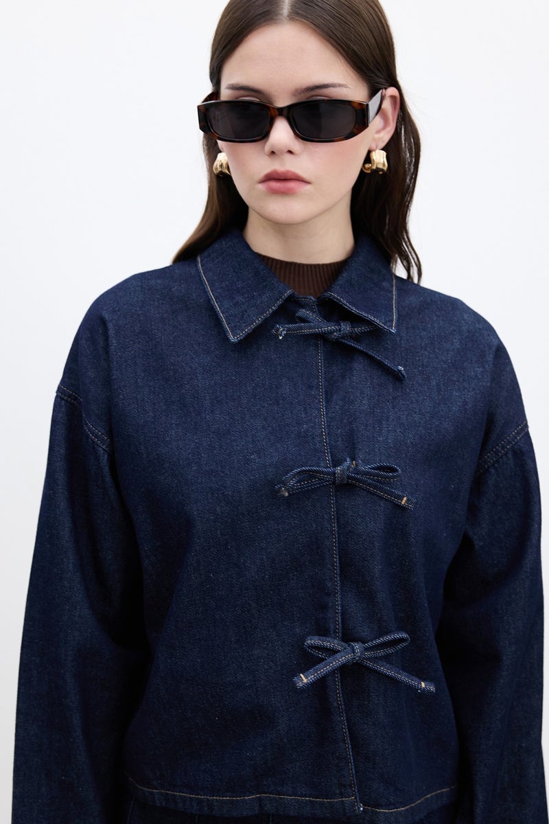 Manuka Lace-Up Denim Blouse Deep Blue  - Image 3
