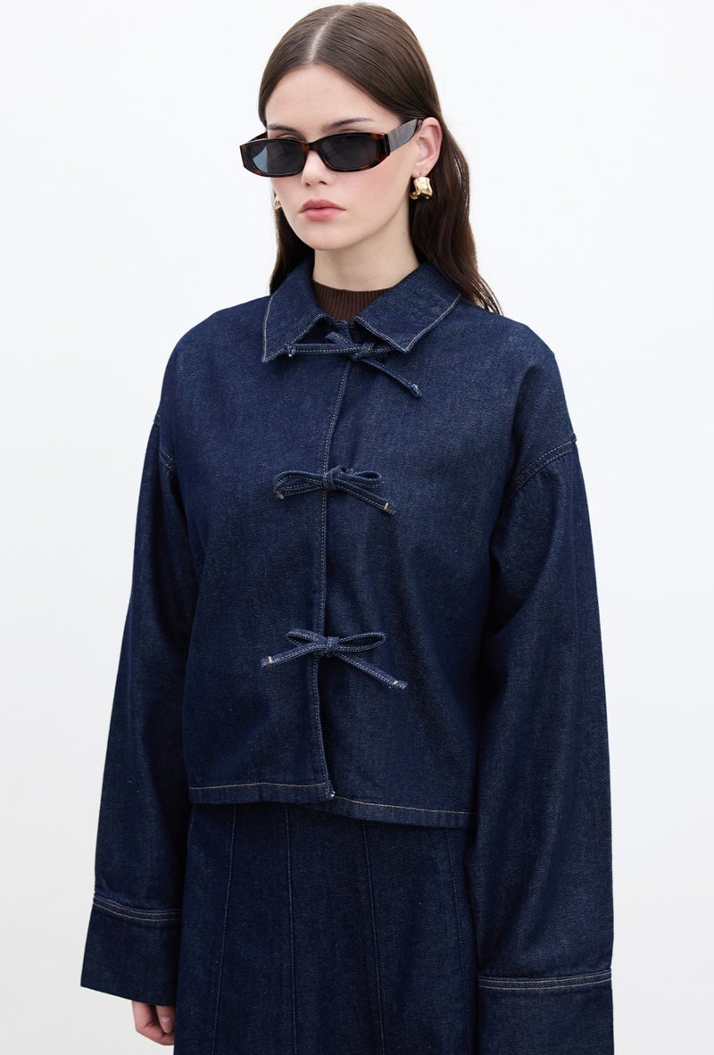 Manuka Lace-Up Denim Blouse Deep Blue  - Image 1