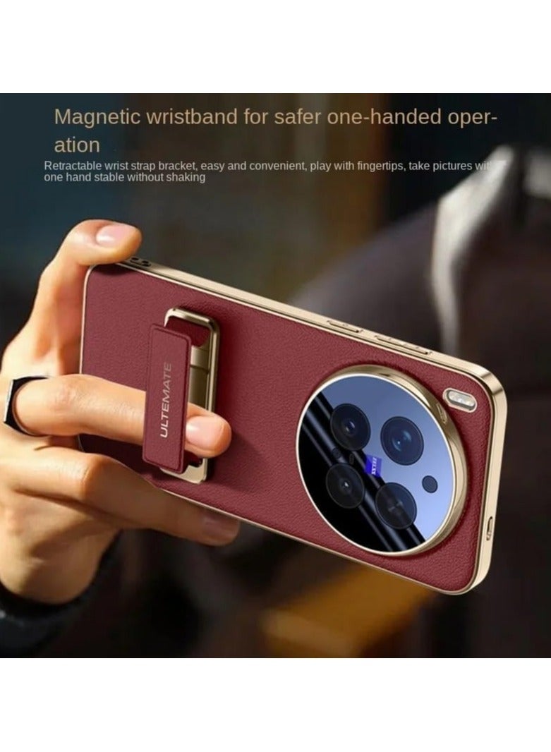 عام غلاف متوافق مع Vivo X300 Pro 5G، مزود بحماية كاملة للعدسة مع سوار معصم مغناطيسي قابل للسحب وحامل معدني دوار لتوفير حماية مضادة للصدمات. - Image 4