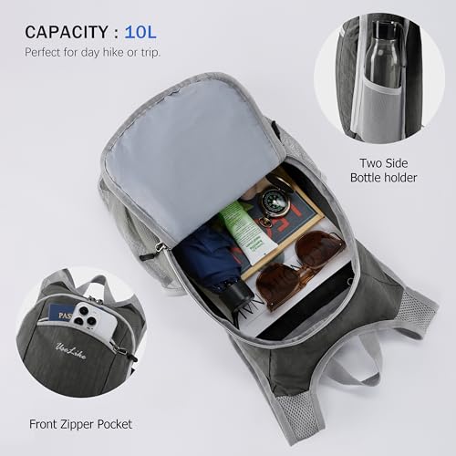 Uselike 10L Small Hiking Backpack Travel Daypack Lightweight Packable Back Pack for Women Men(Iron Grey) - Image 5