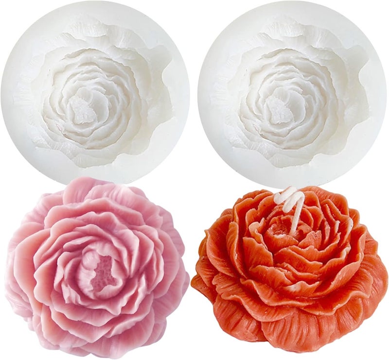 japleed 2PCS Flower Molds Silicone Candle Soap Molds Bloom Flower Silicone Fondant Mould 3D Peony Cake Candy Jelly Chocolate Mold Decoration Baking Tool - Image 1