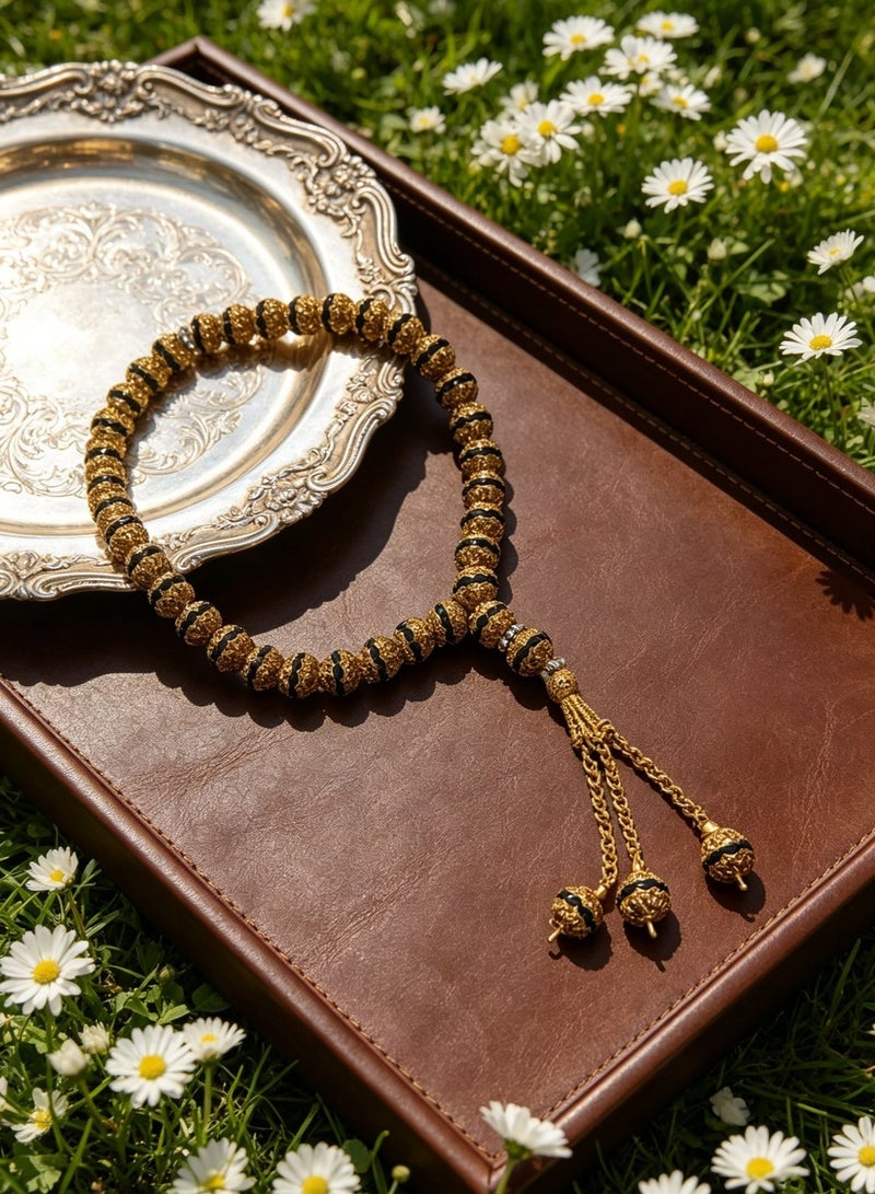 اسم المحتوى ناريلا مسبحة تسبيح إسلامية طبيعية من حبات الرودراكشا 33 حبة، مسبحة مسلمة بنقوش عتيقة مع شرابة مضفرة للصلاة والذكر - Image 1
