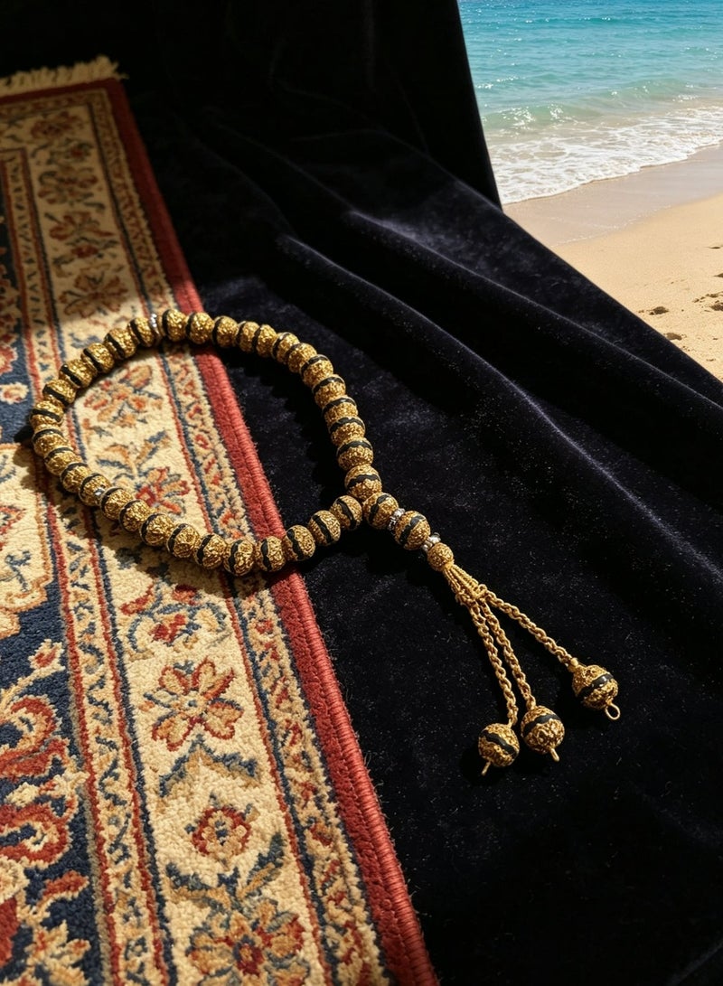 اسم المحتوى ناريلا مسبحة تسبيح إسلامية طبيعية من حبات الرودراكشا 33 حبة، مسبحة مسلمة بنقوش عتيقة مع شرابة مضفرة للصلاة والذكر - Image 2