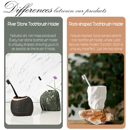 ABBI NIMO Hand-Sculpted Stone-Look Ceramic Toothbrush Holder, Matte White Tumbler for Bathroom Countertop, Natural Pen Holder or Makeup Brush Organizer - Image 3