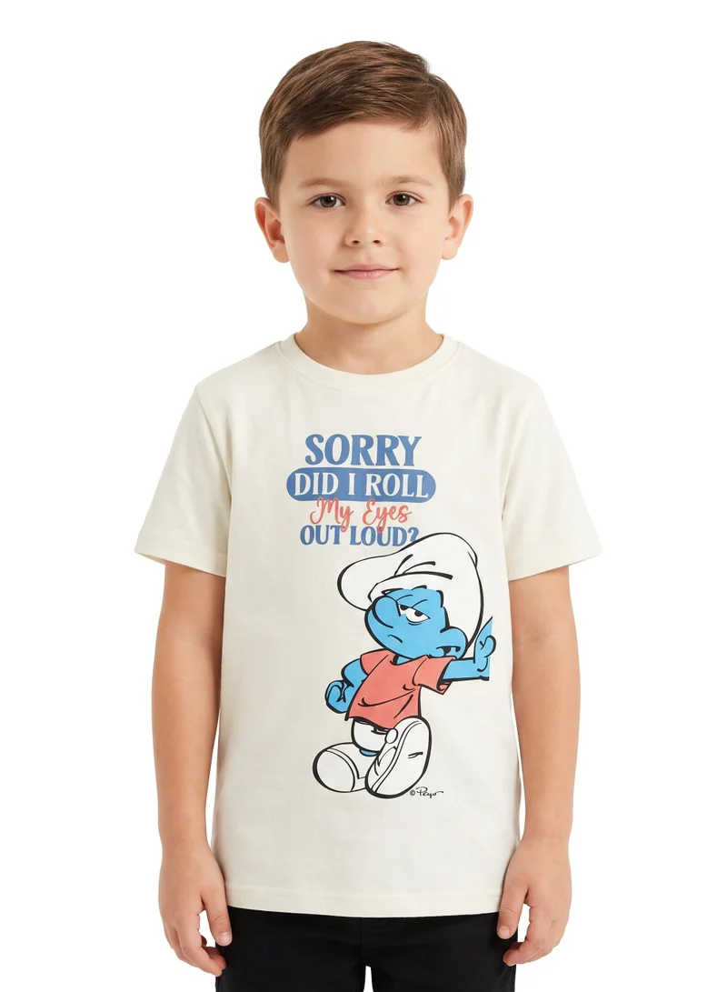 Trucare The Smurfs "Sorry Did I Roll My Eyes Out Loud?" Graphic T-Shirt for Kids | Character Print Casual Crew Neck Tee