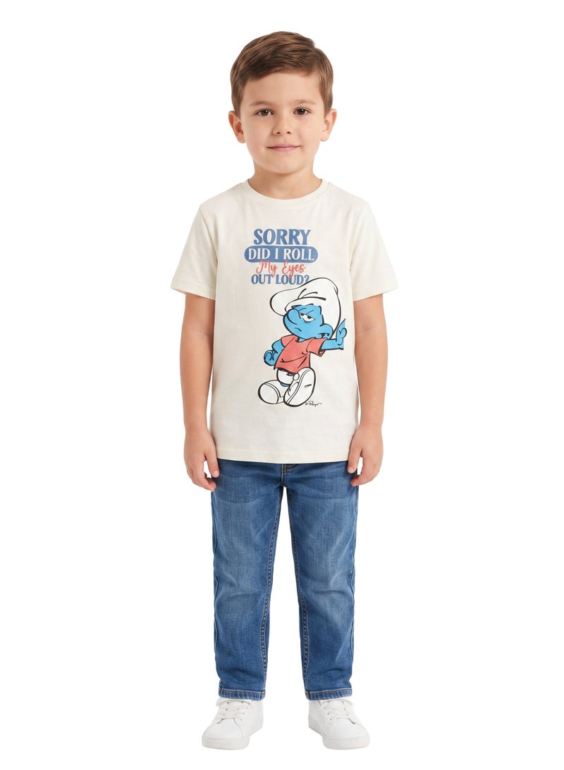 Trucare The Smurfs "Sorry Did I Roll My Eyes Out Loud?" Graphic T-Shirt for Kids | Character Print Casual Crew Neck Tee - Image 3