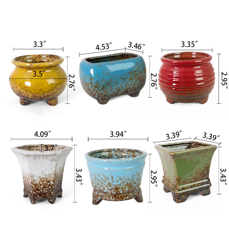 ARTKETTY Succulent Pots - Small Succulent Plant Pot with Drainage Set of 6, Ceramic Cactus Planter Pots for Indoor Unique Flower Planter Container for Home Office Decor - Image 2