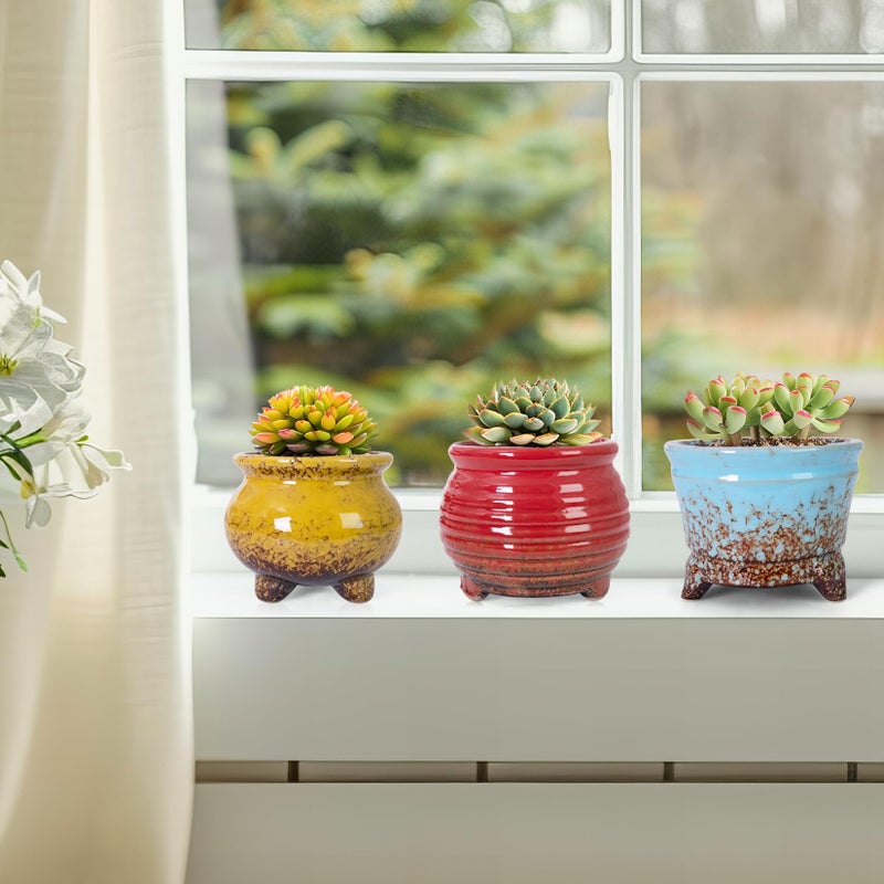 ARTKETTY Succulent Pots - Small Succulent Plant Pot with Drainage Set of 6, Ceramic Cactus Planter Pots for Indoor Unique Flower Planter Container for Home Office Decor - Image 3