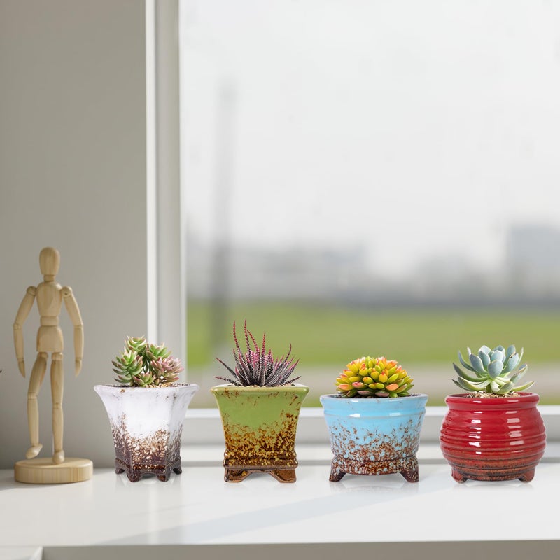 ARTKETTY Succulent Pots - Small Succulent Plant Pot with Drainage Set of 6, Ceramic Cactus Planter Pots for Indoor Unique Flower Planter Container for Home Office Decor - Image 4