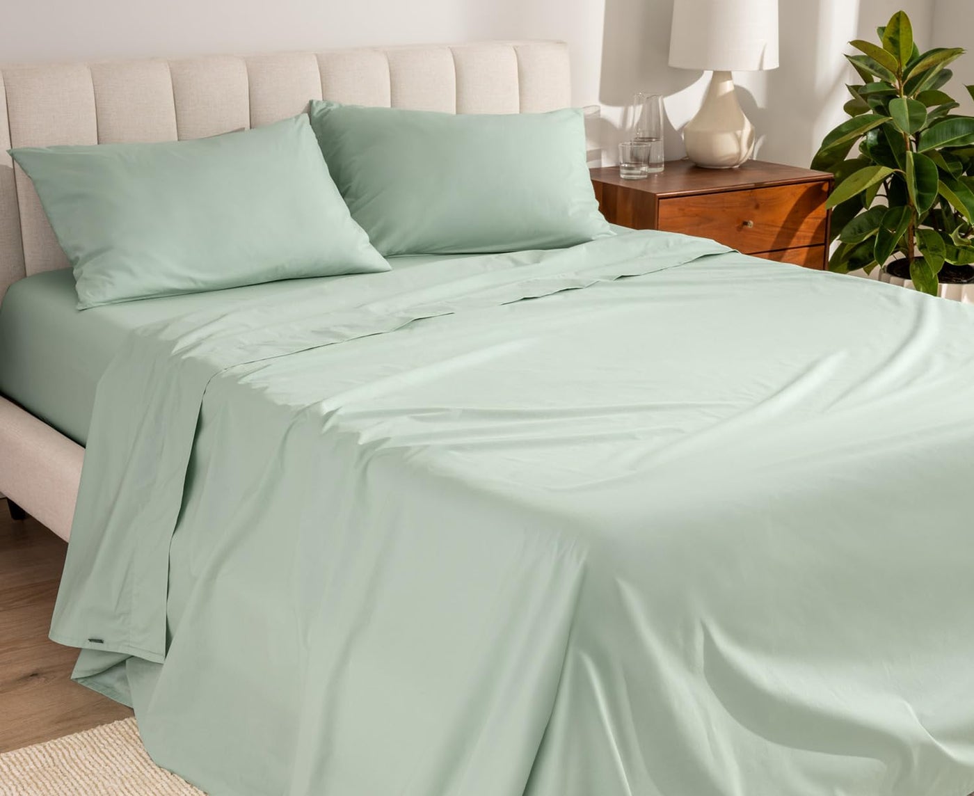 Bare Home 100% Organic Cotton Queen Sheet Set - Crisp Percale Weave - Lightweight & Breathable - Bedding Sheets & Pillowcases (Queen, Willow)