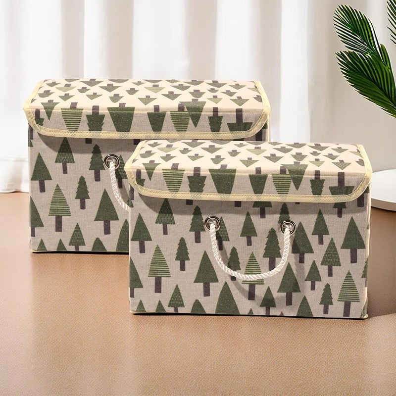 Kuber Industries Set of 2 Foldable Organisers for Clothes Large Closet Organizer for Toys Books Blankets Space Saver Utility Box Cream - Image 1