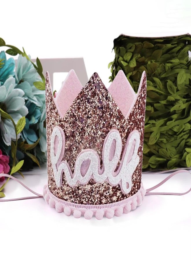 Ysqool Pink Half Birthday Crown, 1/2 Birthday Hat for Baby Girl or Boy, Half Year Party Crown with Glitter, 6 Months Celebration Decorations, One Half Girl Outfit Hat for Photo Prop - Image 3