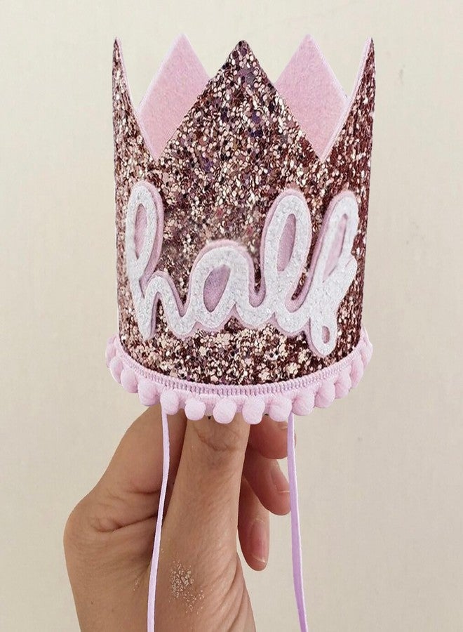 Ysqool Pink Half Birthday Crown, 1/2 Birthday Hat for Baby Girl or Boy, Half Year Party Crown with Glitter, 6 Months Celebration Decorations, One Half Girl Outfit Hat for Photo Prop - Image 4