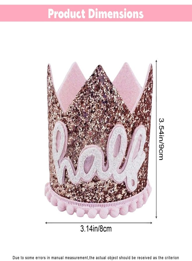 Ysqool Pink Half Birthday Crown, 1/2 Birthday Hat for Baby Girl or Boy, Half Year Party Crown with Glitter, 6 Months Celebration Decorations, One Half Girl Outfit Hat for Photo Prop - Image 2