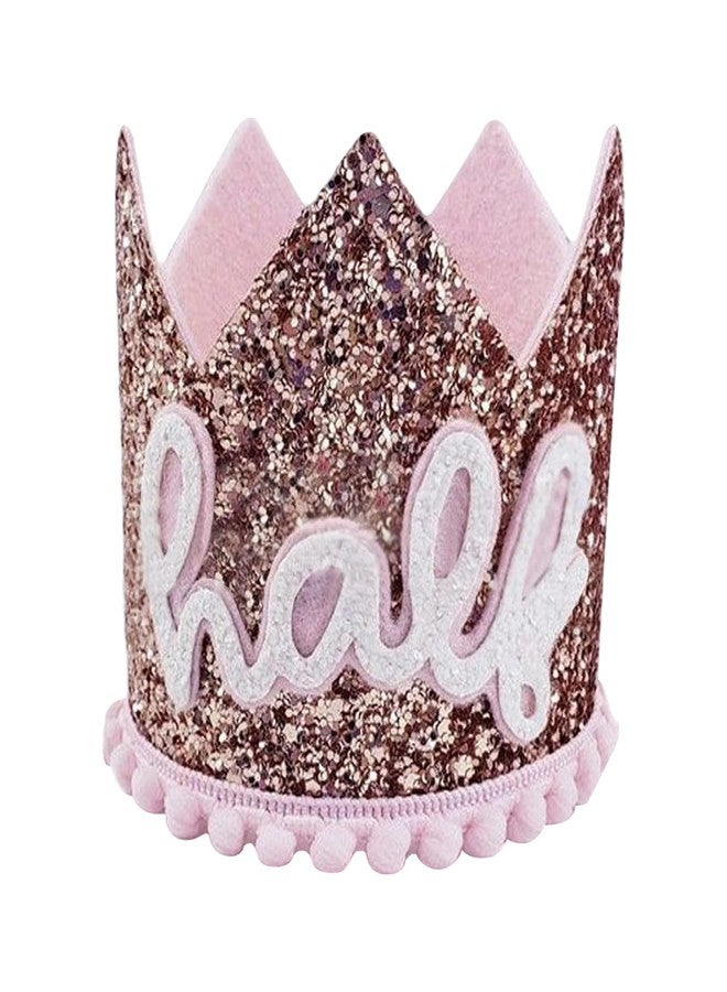 Ysqool Pink Half Birthday Crown, 1/2 Birthday Hat for Baby Girl or Boy, Half Year Party Crown with Glitter, 6 Months Celebration Decorations, One Half Girl Outfit Hat for Photo Prop - Image 1