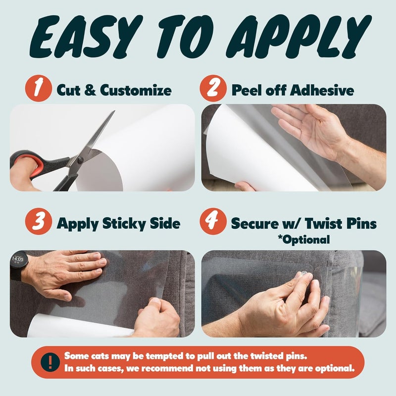 FixZilla Anti Cat Scratch Furniture Protector, 8-Pack Couch Protector from Cat Claws – Heavy-Duty, Easy-to-Apply Scratching Deterrent and Shield for Sofa Corners, Walls, and Doors- with 50 Twist Pins - Image 3