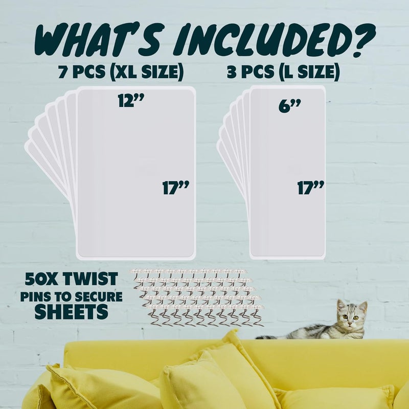 FixZilla Anti Cat Scratch Furniture Protector, 8-Pack Couch Protector from Cat Claws – Heavy-Duty, Easy-to-Apply Scratching Deterrent and Shield for Sofa Corners, Walls, and Doors- with 50 Twist Pins - Image 5