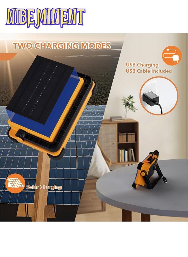 NIBEMINENT 144 LED Rechargeable Handy Light, LED Work Light with Stand, Portable Ultra Bright Floodlight, Portable Solar Light, Floor Standing Light, LED Power Bank Light, for Emergency Work Light / Outdoor Camping / Fishing Light, Solar or USB Charging Yellow/Black - Image 3