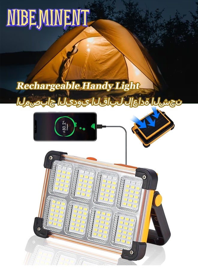 NIBEMINENT 144 LED Rechargeable Handy Light, LED Work Light with Stand, Portable Ultra Bright Floodlight, Portable Solar Light, Floor Standing Light, LED Power Bank Light, for Emergency Work Light / Outdoor Camping / Fishing Light, Solar or USB Charging Yellow/Black - Image 1