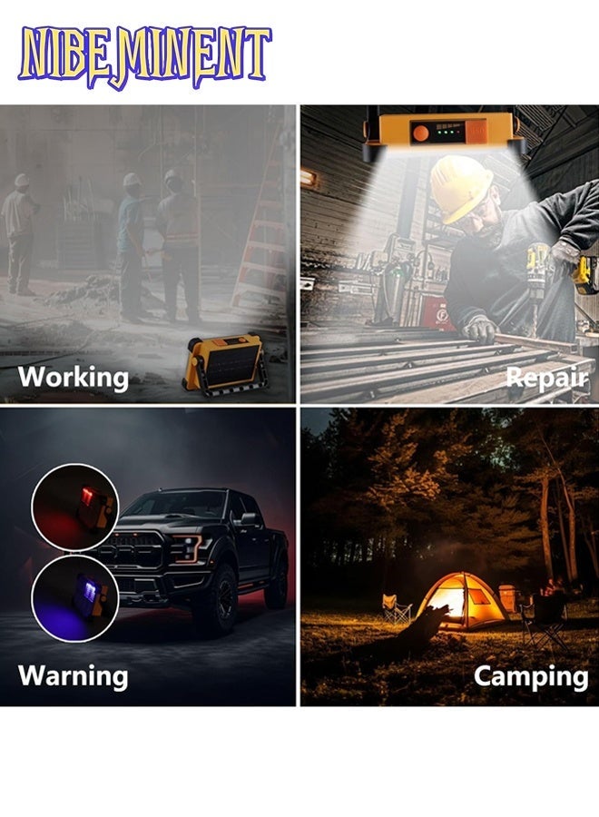 NIBEMINENT 144 LED Rechargeable Handy Light, LED Work Light with Stand, Portable Ultra Bright Floodlight, Portable Solar Light, Floor Standing Light, LED Power Bank Light, for Emergency Work Light / Outdoor Camping / Fishing Light, Solar or USB Charging Yellow/Black - Image 4