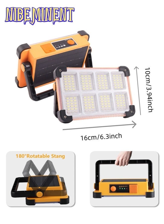 NIBEMINENT 144 LED Rechargeable Handy Light, LED Work Light with Stand, Portable Ultra Bright Floodlight, Portable Solar Light, Floor Standing Light, LED Power Bank Light, for Emergency Work Light / Outdoor Camping / Fishing Light, Solar or USB Charging Yellow/Black - Image 5