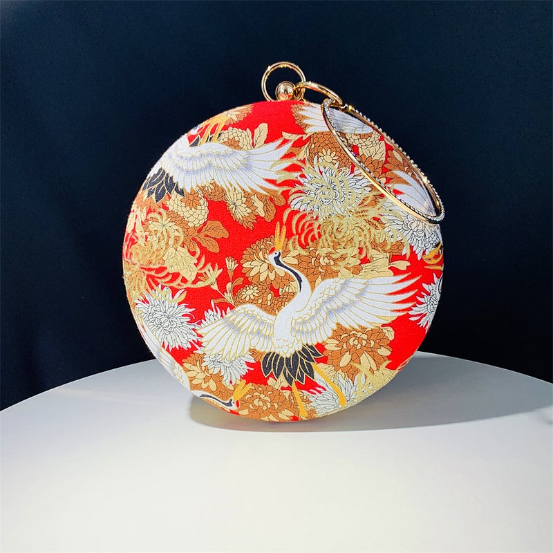 New Hengmei Handbag Crane Printed Small Round Bag Banquet Evening Bag Chinese Style Ladies Chain Live Broadcast - Image 4