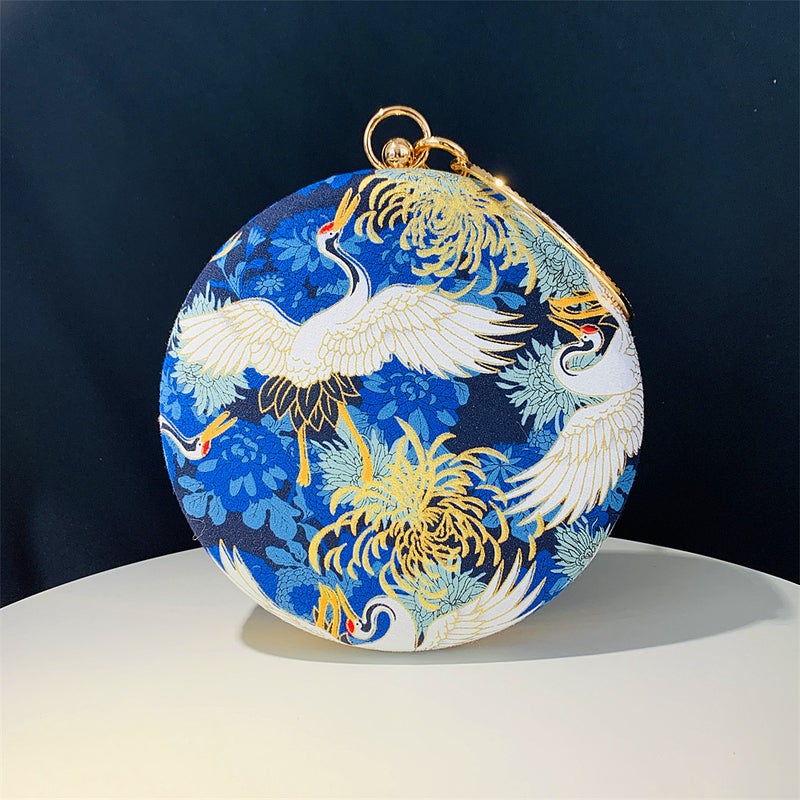 New Hengmei Handbag Crane Printed Small Round Bag Banquet Evening Bag Chinese Style Ladies Chain Live Broadcast - Image 2