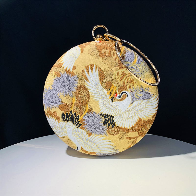 New Hengmei Handbag Crane Printed Small Round Bag Banquet Evening Bag Chinese Style Ladies Chain Live Broadcast - Image 3