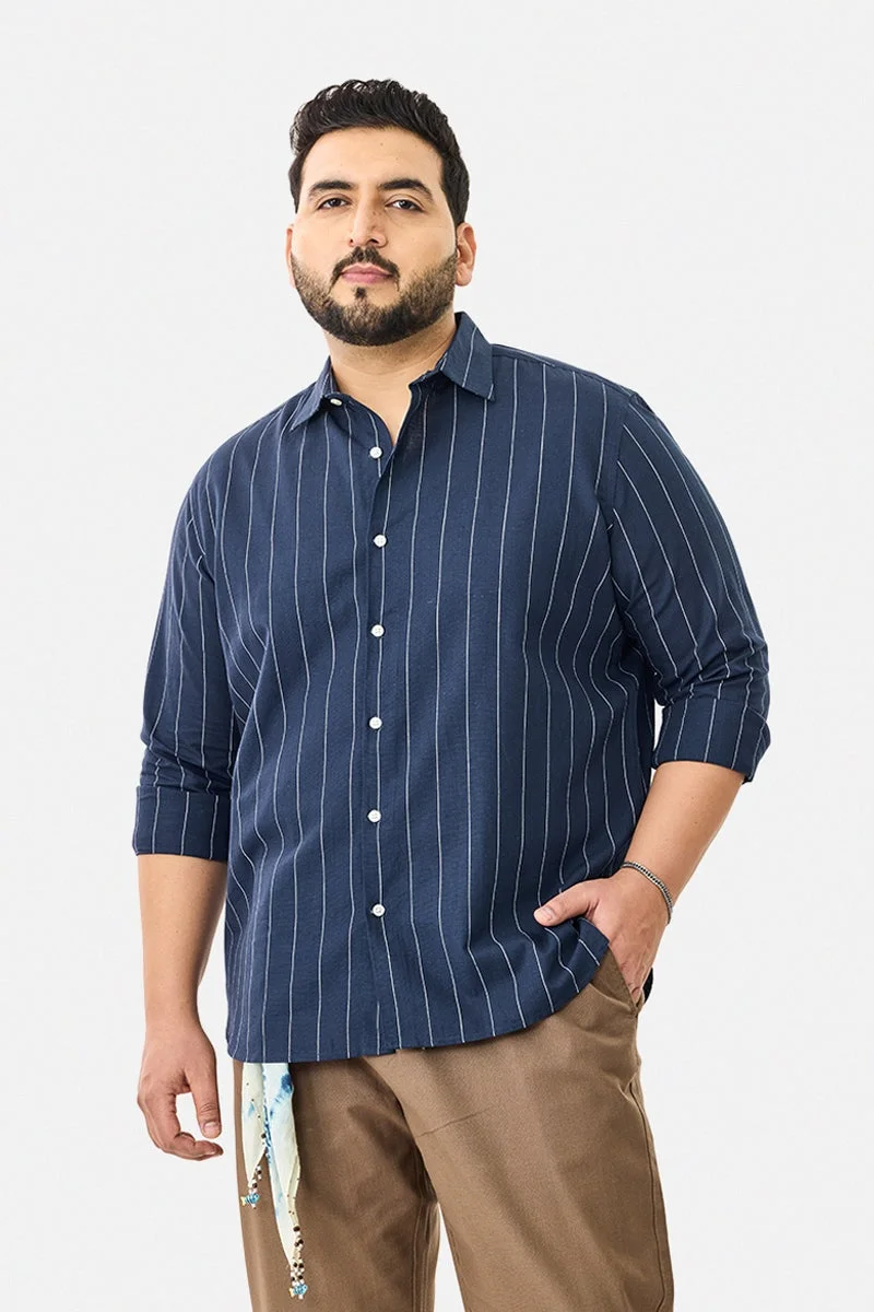 SNITCH Linen Blend Plus Size Regular Fit Stripes Shirt