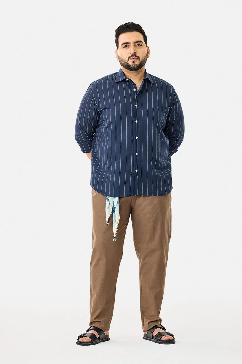 SNITCH Linen Blend Plus Size Regular Fit Stripes Shirt