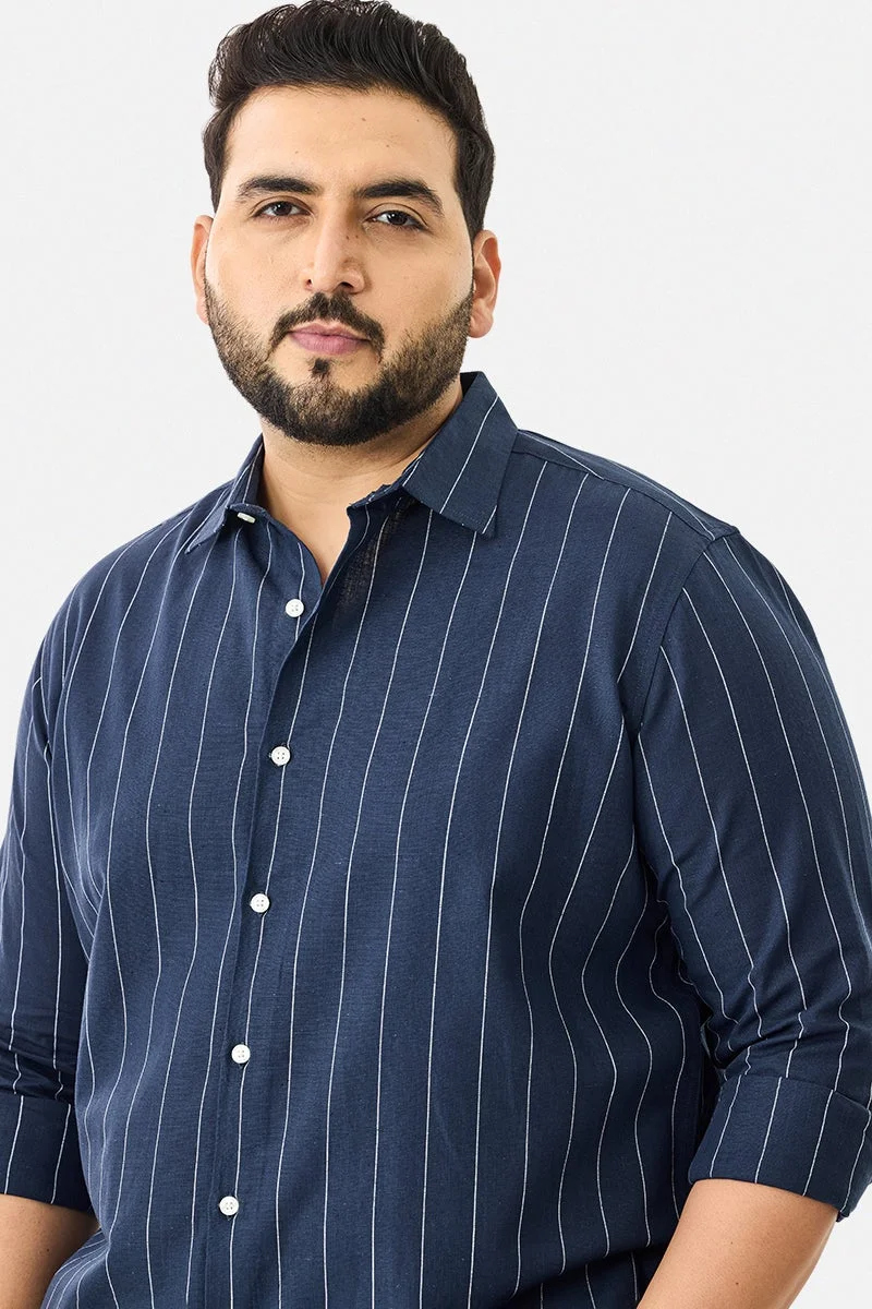 SNITCH Linen Blend Plus Size Regular Fit Stripes Shirt