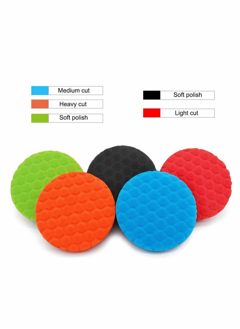 Excefore - 150mm Polishing Pad, 5Pcs Hex Logic Polishing Sponges Saving Wax Replaceable Car Polishing Pad Foam Set For Eccentric Polishing Machine Grinder - Car Polishing Professional Set - Image 1