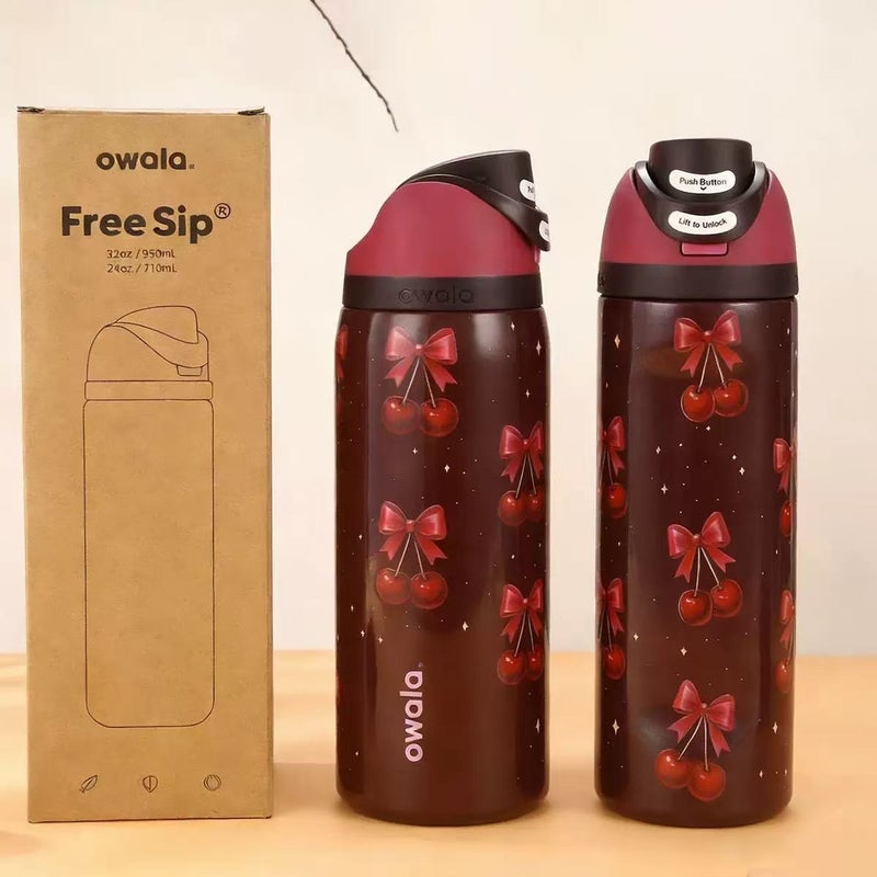 زجاجة ماء رياضية Owala Freesip بتصميم ثنائي المشروب مع مقبض وغطاء قابل للارتداد، عازلة بالفولاذ المقاوم للصدأ 304