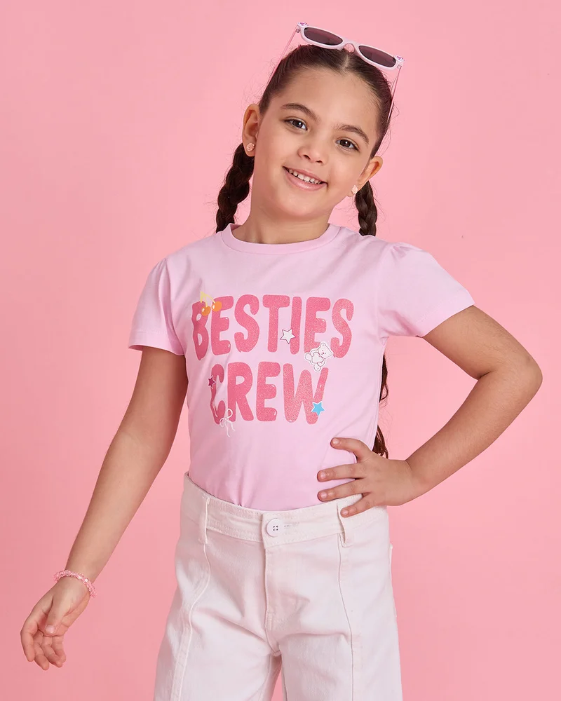 Redtag Girls Pink Printed T-Shirt