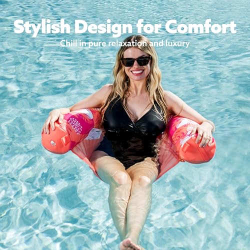 Sloosh 3 Packs Inflatable Pool Float Noodle Chair, Floral Design Pool Noodle Sling Floatie, Swimming Pool Party Floating Chair Pool Floats for Adult（Orange/Yellow/Green） - Image 5