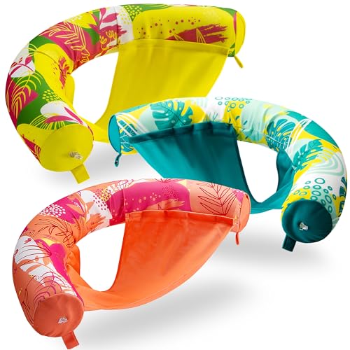 Sloosh 3 Packs Inflatable Pool Float Noodle Chair, Floral Design Pool Noodle Sling Floatie, Swimming Pool Party Floating Chair Pool Floats for Adult（Orange/Yellow/Green） - Image 1