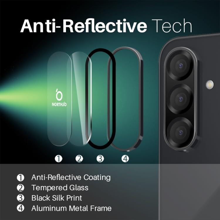 FabeKee Tempered Glass Camera Lens Protector For Samsung Galaxy A36 5G 9H Hardness, Full Coverage Anti Scratch Camera Metal Ring (Black) - Image 3