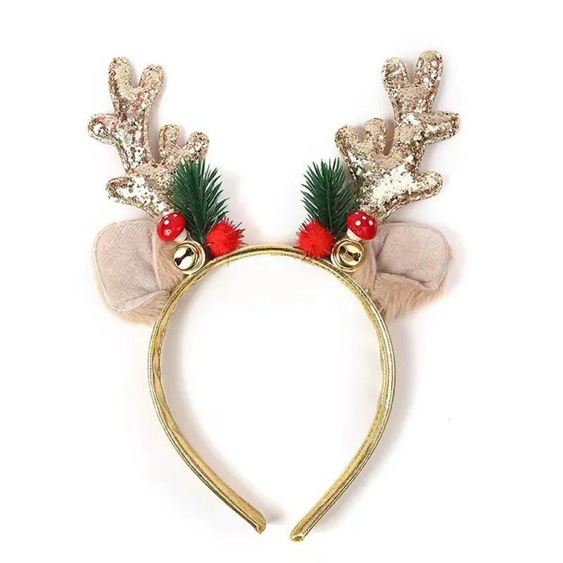 Christmas Deer Antler Headband with Ears - Gold/2pcs - Image 3