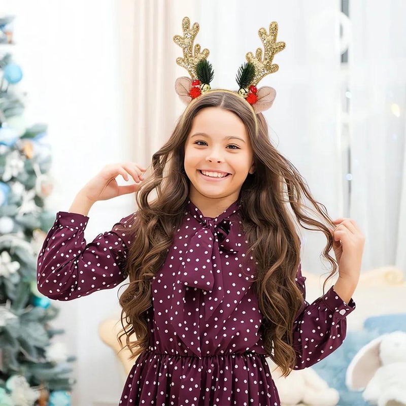 Christmas Deer Antler Headband with Ears - Gold/2pcs - Image 4