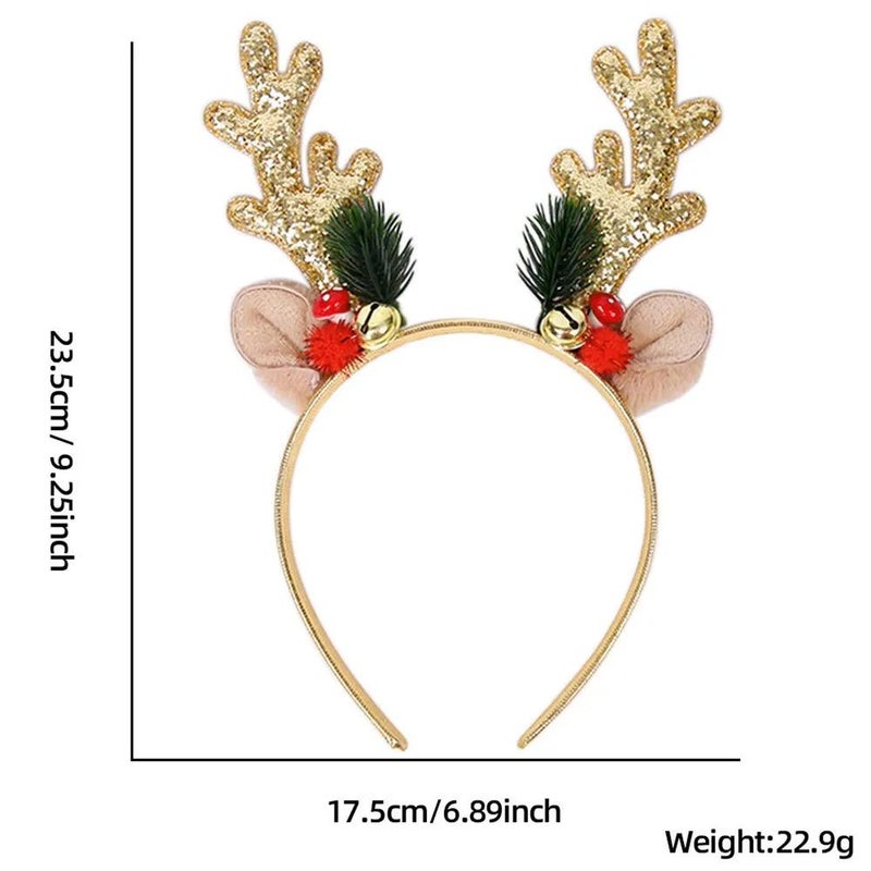 Christmas Deer Antler Headband with Ears - Gold/2pcs - Image 2