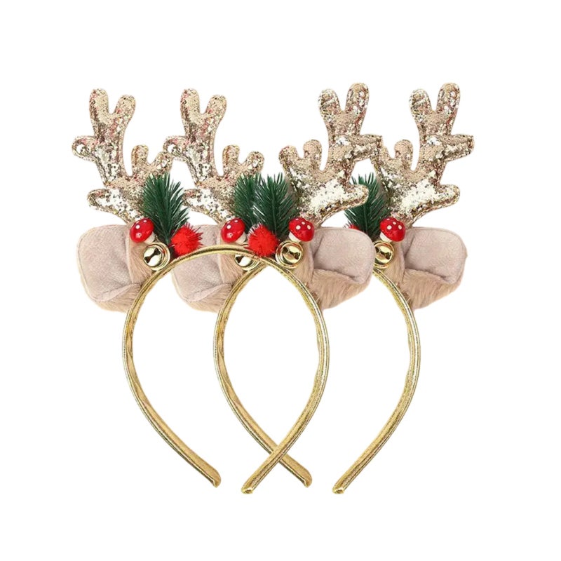Christmas Deer Antler Headband with Ears - Gold/2pcs - Image 1