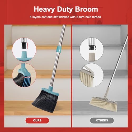 Tiumso Upgrade Broom and Dustpan Set, Broom with Dustpan Combo Sets, Large Brooms and Dust Pan with Handle, Self-Cleaning Dust Pans, Heavy Duty Broom and Dustpans Set for Lobby Kitchen Office - Green - Image 5