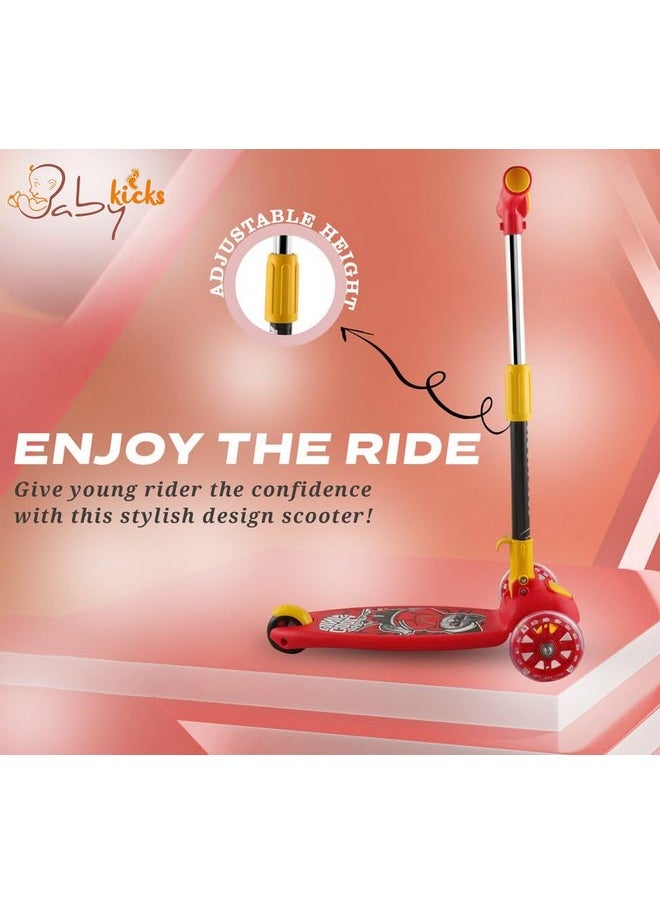 BabyKicks - Babykicks Pluto Racer Kick Scooter for Kids 6-12 Years, Height Adjustable Foldable Kids Scooter with Lighting Wheels & Rear Foot Brake, Suitable for Unisex Kids (Red) - Image 1