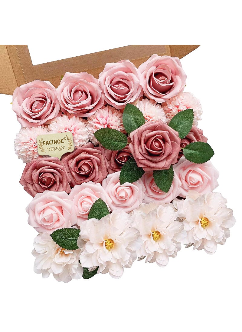 FACINOC FACINOC Roses Artificial Flowers Dusty Pink Bouquet Box Set for DIY Bridal Wedding Shower Decorations Fake Floral Arrangements for Party Table Centerpieces Home Decor Indoor Outdoor Blush  - Image 1