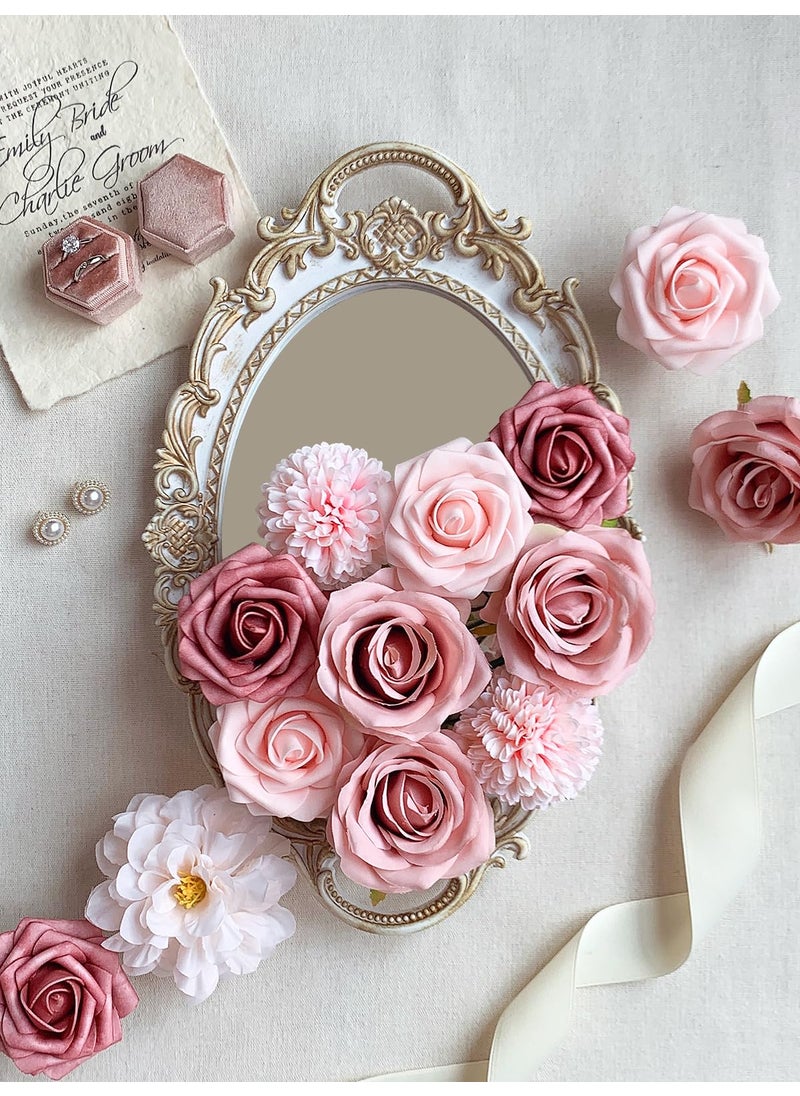 FACINOC FACINOC Roses Artificial Flowers Dusty Pink Bouquet Box Set for DIY Bridal Wedding Shower Decorations Fake Floral Arrangements for Party Table Centerpieces Home Decor Indoor Outdoor Blush  - Image 3