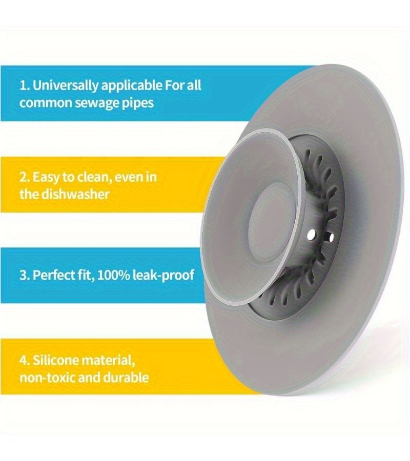 Grey Hair Filter Drain Plugs for Sink Shower Dishwasher Prevents Clogs Leak Proof Universal - Image 1